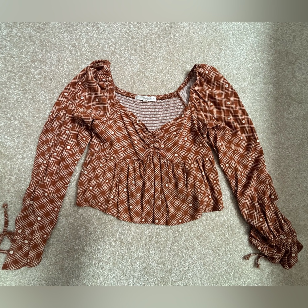 Rewind Rust Checkered Boho Blouse, Women’s’ size M